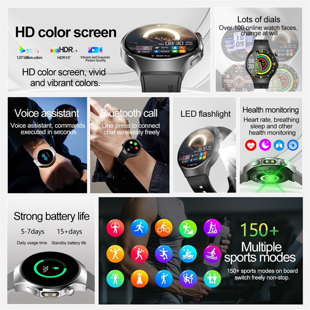 Умные часы для активного отдыха и спорта для мужчин 1,53-дюймовый HD AMOLED-экран 360*360 Светодиодный фонарик Водонепроницаемость IP67 Голосовой вызов Умные часы Подарки для мужчин