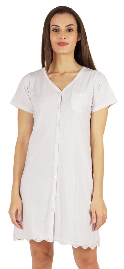 Inkmeso Solid Button Down Nightgown Sleepwear For Women  S V- Neck Nightshirt