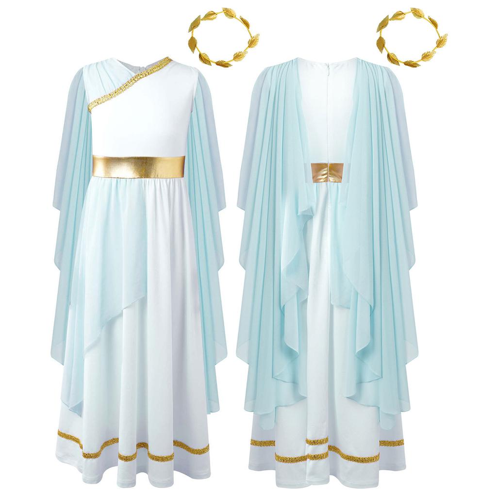 Дети греческая Афина Гостуме девушки принцесса шифоновое длинное платье платье с повязкой на голову для косплей вечеринки