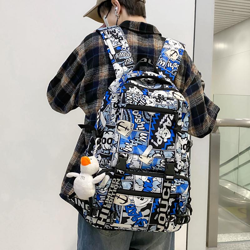 Рюкзак с принтом мультфильма и граффити, студенческий школьный мужской рюкзак большой емкости