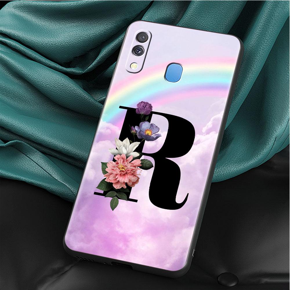 Case For Samsung Galaxy A50 A02s M31 A70 A30 A10 A20e A40 A10s M30s M51 M52 M22 M32 Black Phone Cover Pink Letters M S R