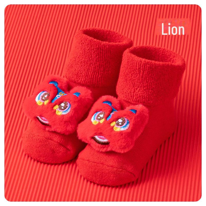 Мягкая утолщенная махровая обувь для новорожденных - ярко-красный цвет для осени/зимы (1 год)