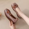 Fashion New Genuine Leather Wedge Pumps Women Med Heeled Pump Slip On Flats Elderly Woman Retro Moccasins Ladies Flat Sole Shallow Shoe
