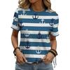 Fashion Boat Anchor Pattern Women's Clothing Summer Striped Patchwork Color Round Neck Short Sleeved Tops Loose Casual Oversize