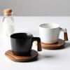 Creative Wood Handle Ceramic  Coffee Cup Saucer Afternoon Tea Black Tea Cup with Wooden Pad  Matte