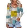 Women's Casual Shirt Blouse Print V-neck Sexy Cold Shoulder Long Sleeve Top