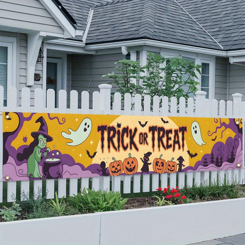 Scary Halloween Pumpkin & Haunted House Banner 17x78in, Outdoor Garden Fence Porch Party Decoration