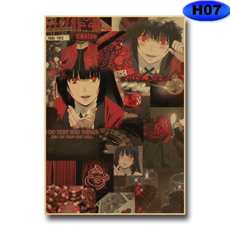 Винтажный плакат Kakegurui, наклейка, ретро аниме-плакаты и принты, настенные художественные фотографии для любителей, украшение для дома, гостиной, живопись