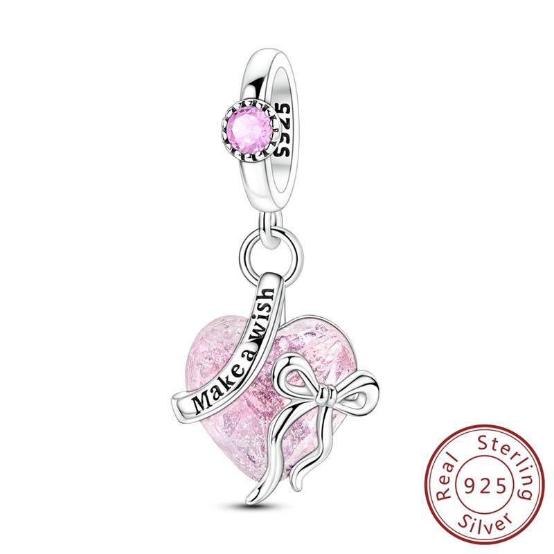 925 Silver Panda Pink Dolphin Pendant Charm Jewelry Fit Bracelet Necklace Women DIY Gift