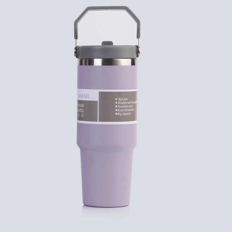 30oz Stainless Steel Portable Travel Thermos Cup with Straw - Large Capacity for Outdoor/Car Use