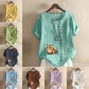 Women's Fashion Round Neck Short Sleeve T-shirt Casual Cotton Linen Graphic Shirt Leisure Loose Animal Prined Summer Blouse Tops