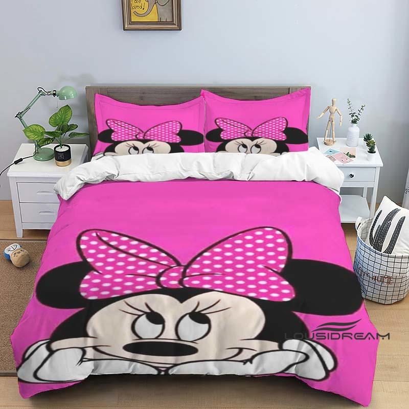 Minnie Mouse 3-piece cartoon bedding set, exquisite bedding set for adults and children, double and single beds, large size,