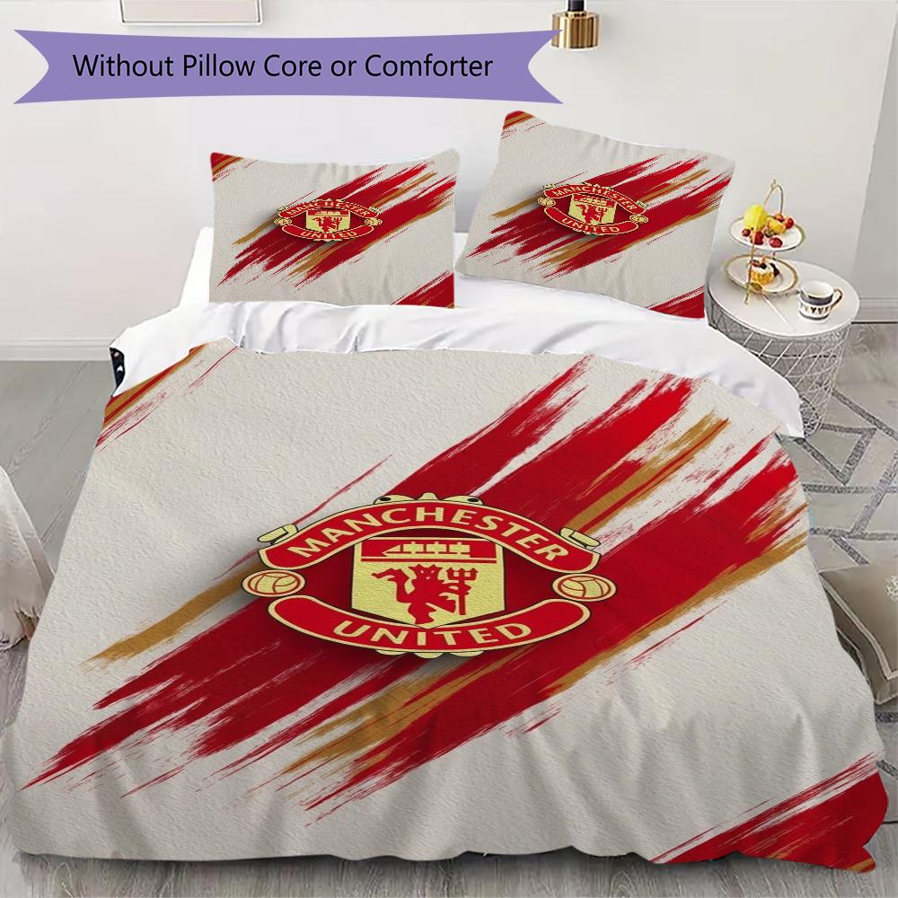 Manchester Unitedaa Pattern Bedding uilt Set uilt Cover Pillowcase Home Decoration Birthday Gift (1 * duvet cover + 2 * pillowcase without core)