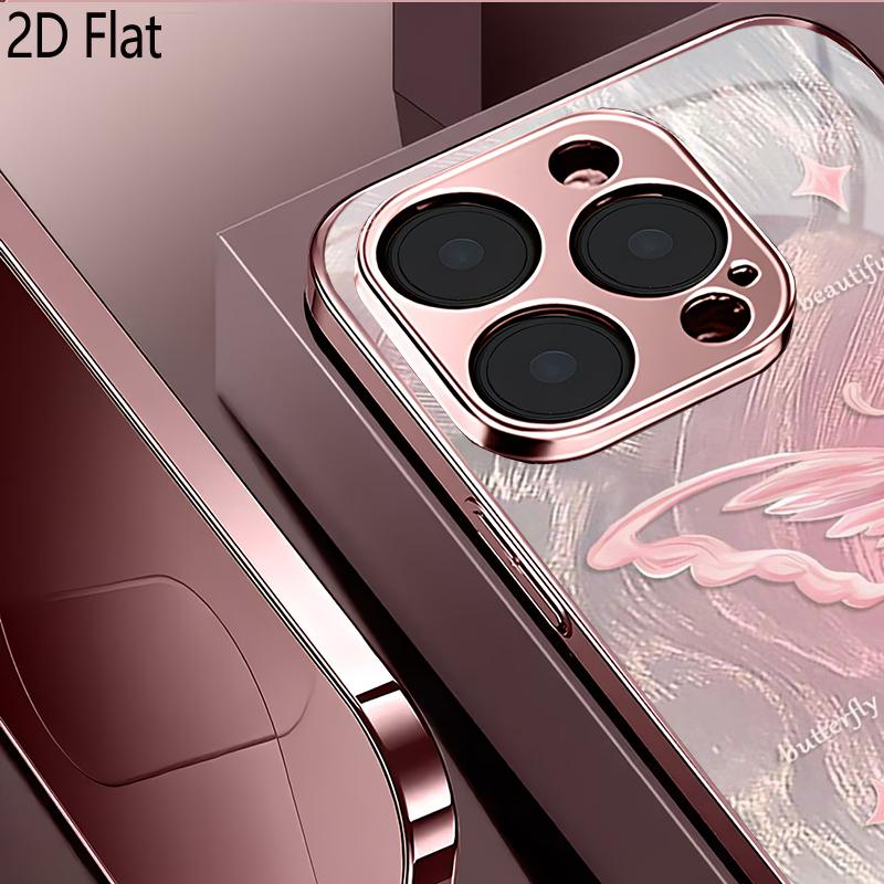 Розовая бабочка 2D Плоская Для iPhone17 18 16 15 14 13 12 11 Pro Max XS XR 8 7Plus Чехол для телефона Ударопрочный Защитная задняя крышка