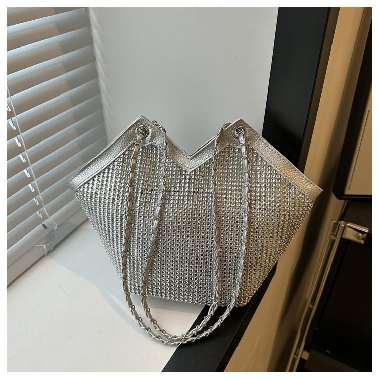 Модная сумка большой вместимости со стразами 2024 весна-лето новая повседневная стильная на плечо тоут