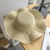 French Style Folding Straw Hats Wide Brim Women's Sun Hat Fashion Pearls Strap Straw Hat  Outdoor