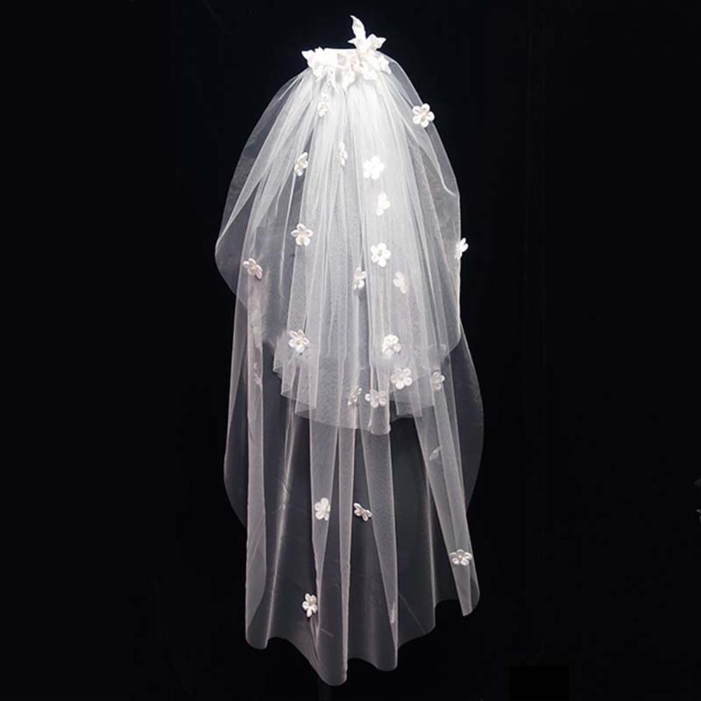 Длинная свадебная фата Романтичный цветочный кружевной головной убор Красивый свадебный головной убор Фото