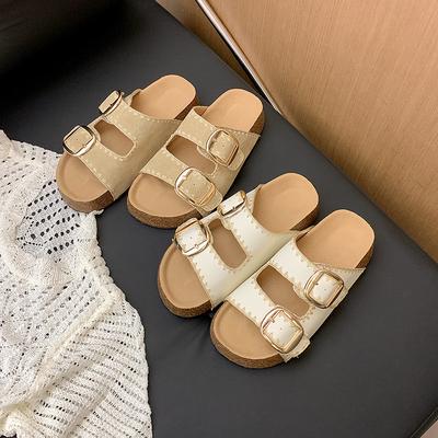 Версия из коровьей кожи~ толстая подошва, увеличивающая рост, прошивка, ретро-пряжка на ремне, верхняя одежда, крутые шлепанцы на один палец, женские пляжные шлепанцы