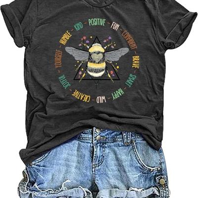 Женская футболка Bee Kind - Милая футболка с изображением пчелы - Забавная вдохновляющая повседневная футболка