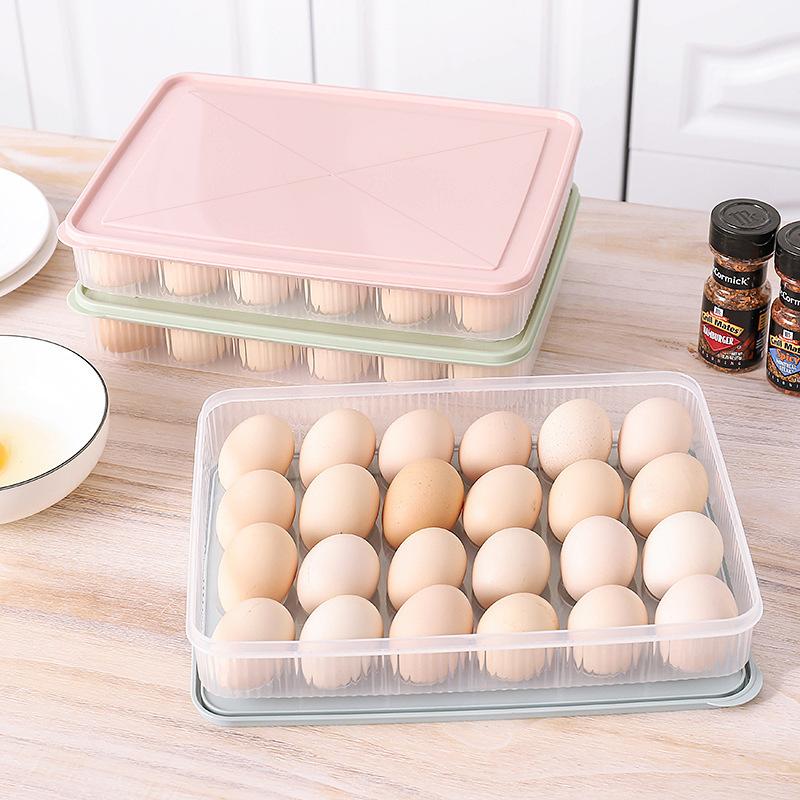 Refrigerator Egg Storage and Preservation Box, 24 Grid Egg Tray, Kitchen with Cover, Dustproof Food Storage Box, Kitchen Supplies