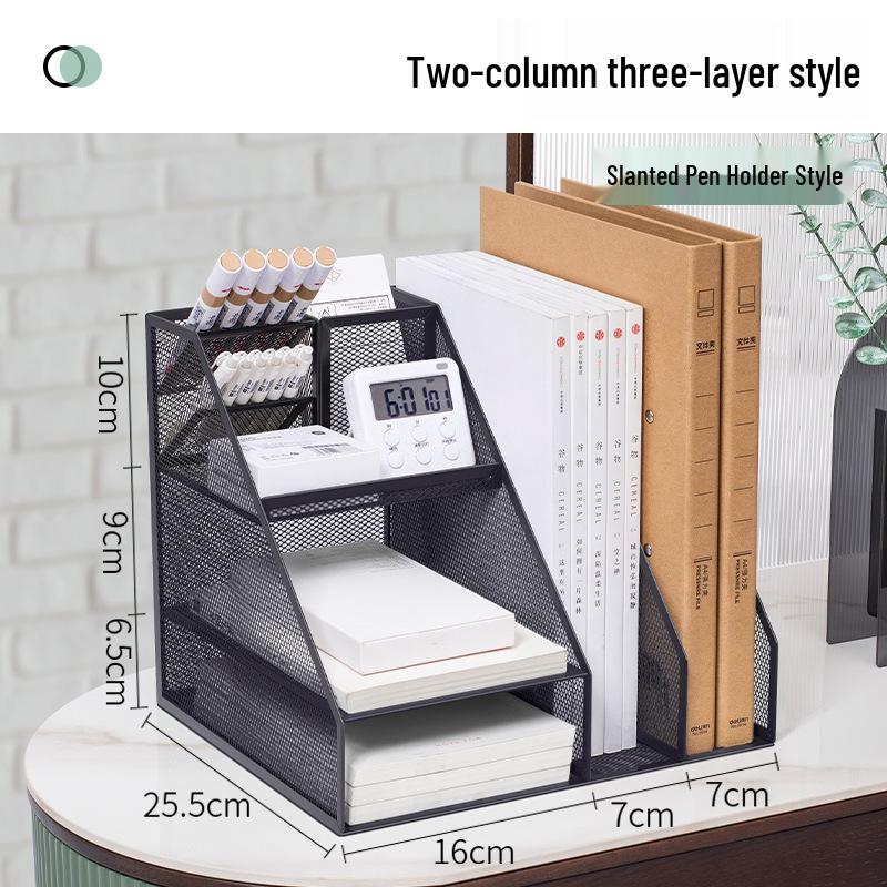 Desktop Metal File Rack Basket: Multi-layer Vertical Storage Box for Desk Management and Document Organization.