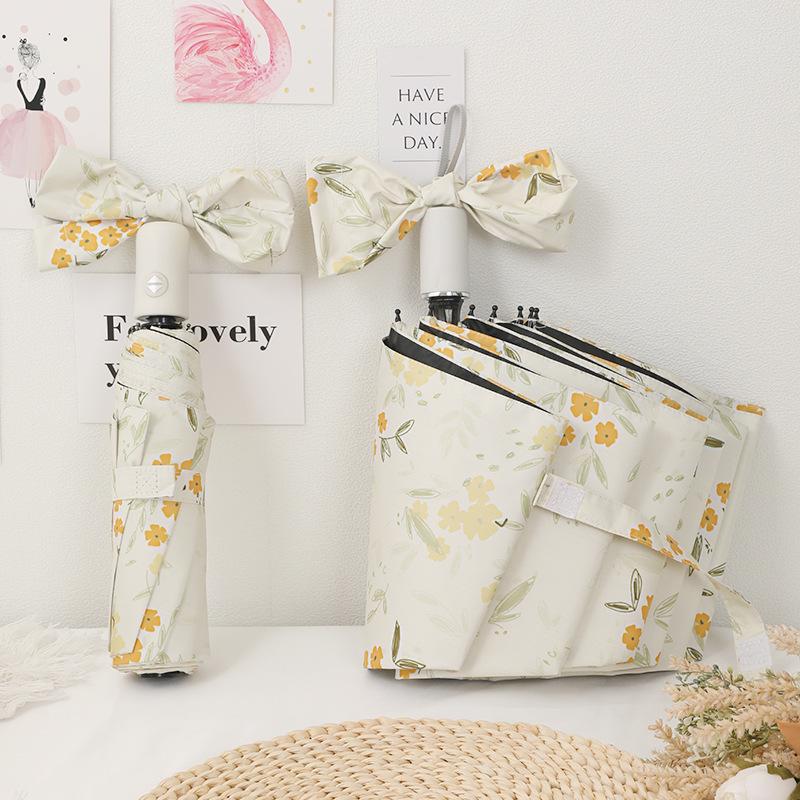 Компактный зонт двойного назначения, солнцезащитный зонт с черным покрытием, желтый цветочный дизайн для солнца и дождя