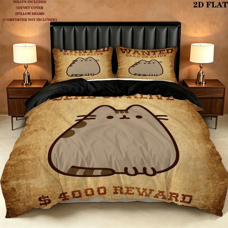 Pusheen Cat Pattern Bedding uilt Set uilt Cover Pillowcase Home Decoration Birthday Gift (1 * duvet cover + 2 * pillowcase without core)