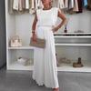 Women's White Sleeveless Top with Pleated Wide-Leg Palazzo Pants Set, Fashion Two-Piece Outfit
