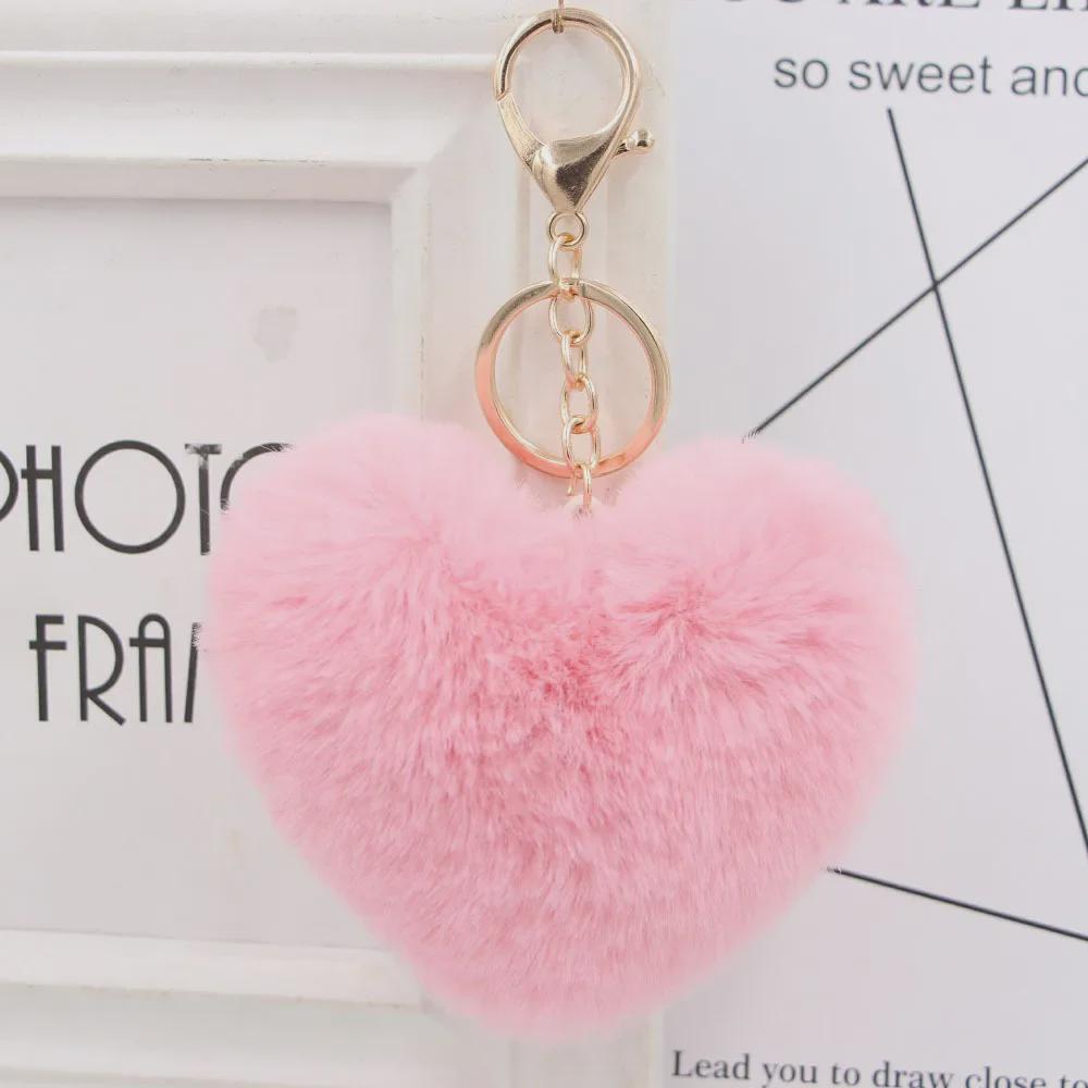 "Charming Heart-Shaped Rabbit Fur Keychain - Fashionable Fluffy Accessory for Ladies' Bags"