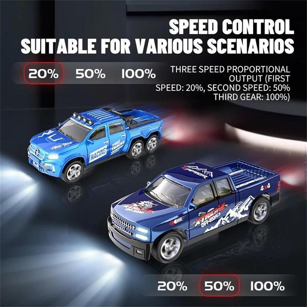 Remote Control Small Car, 1:64 Scale Off-Road RC Car, USB Rechargeable 2.4GHZ Three Speed Indoor Alloy Vehicle (8801B With Trailer)