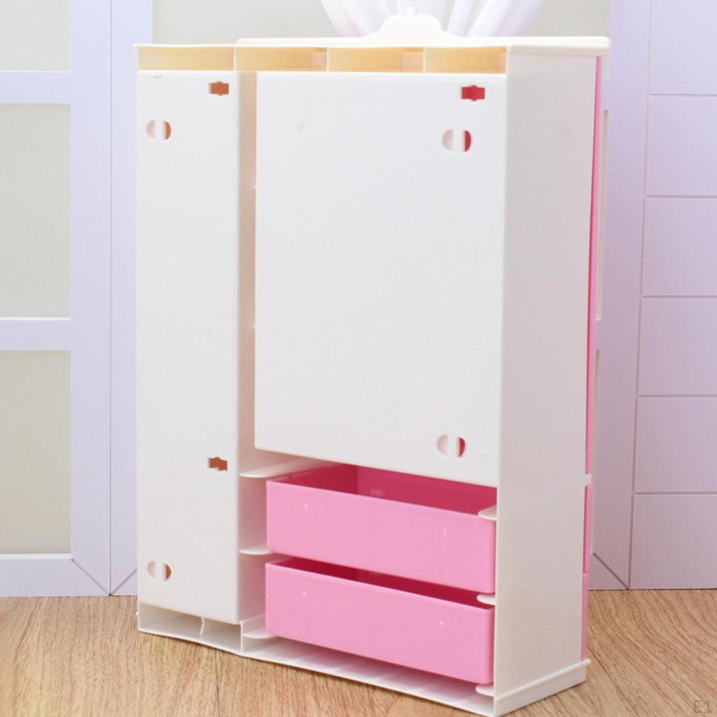 Miniature Wardrobe Closet Plastic Dolls House Bedroom Furniture Accessory Pink