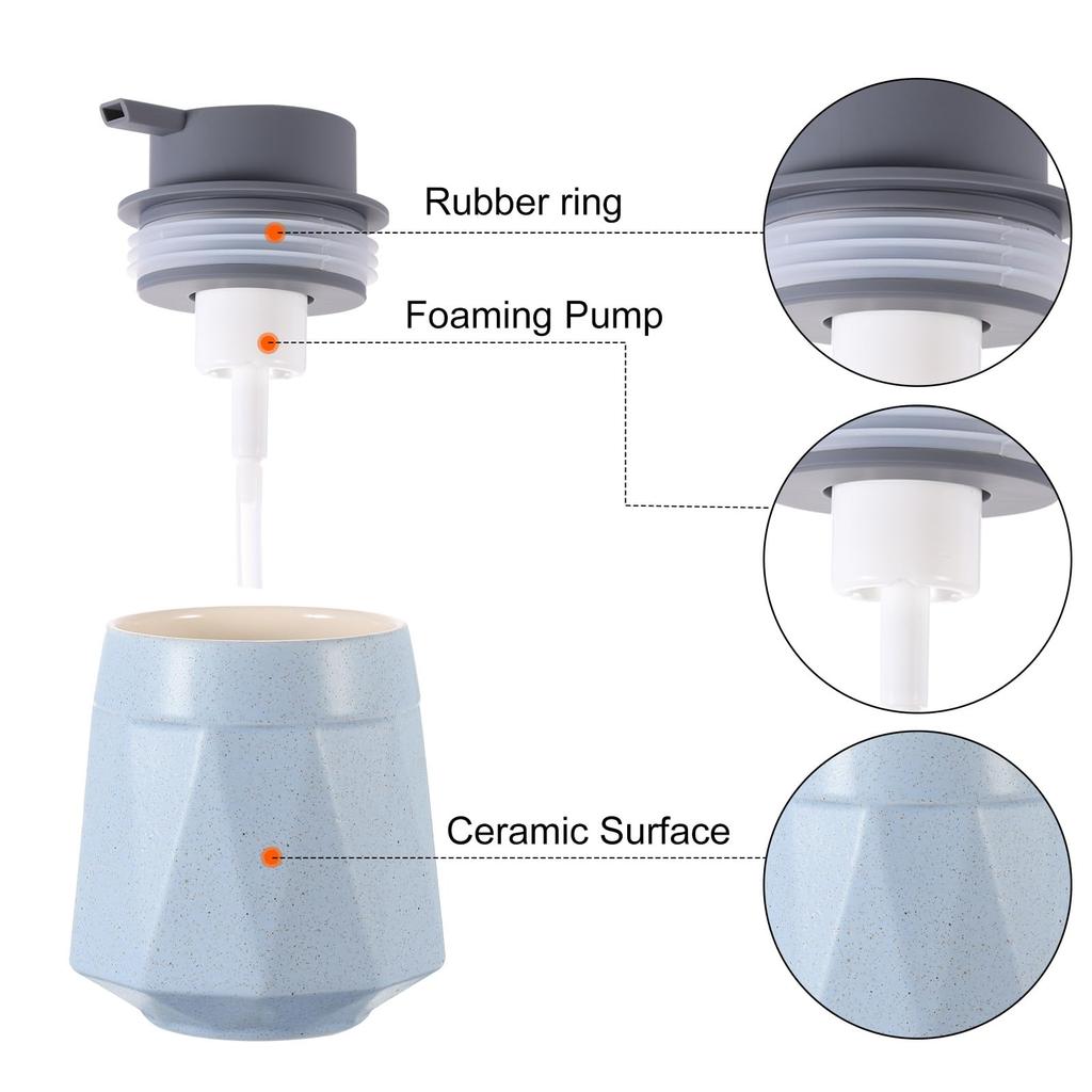 Uxcell Дозатор для пенного мыла Керамический насос для пенного мыла для ванной комнаты Синий 400 мл/13,5 унции