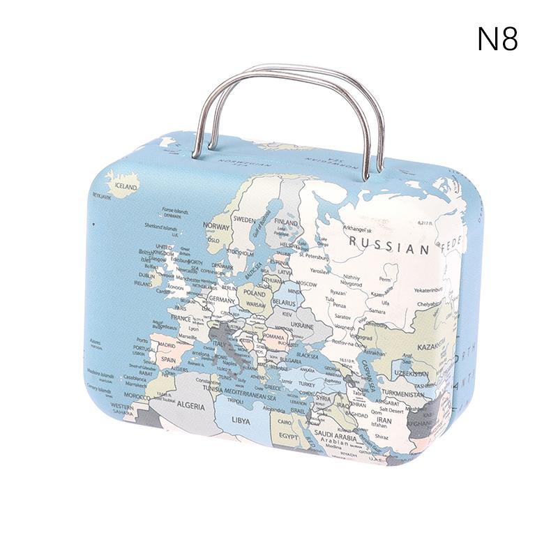 Vintage Mini Suitcase With Handle Candy Metal Storage Box For Wedding Gifts Candy Chocolate Print Travel Portable Container