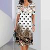 Fashion Womens Loose Floral Print Print O Neck Short Sleeve Leaves Print Loose Streetwear A-line Dress