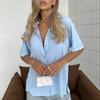 Fashion Short Sleeved Loose Summer Women Shirt Casual Lapel Solid Color Office Lapel Blouse Elegant Simple Female Basic Female Clothing Tops