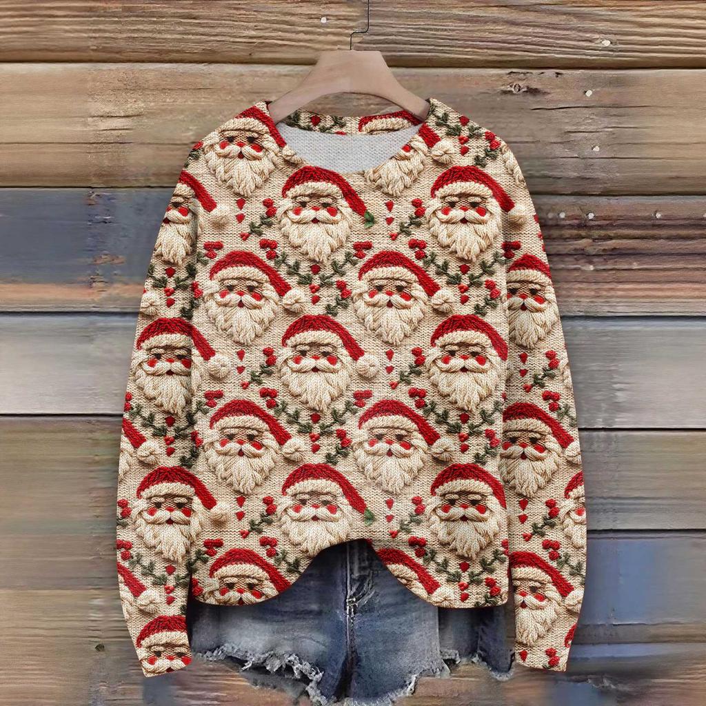 Женский рождественский свитер Милый забавный рождественский свитер Осень и зима Свитер с длинным рукавом вязаный