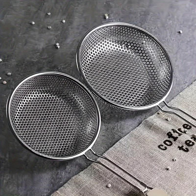 Stainless Steel Colander with Wooden Handle - Fine Mesh Skimmer Spoon for Cooking, Food Prep Grease Filtering for Pasta Noodles