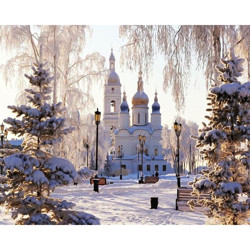 5D DIY Полный дрель Алмазная вышивка Снежный домик Ремесленный комплект Мозаика Зимний пейзаж Рукоделие Домашний декор