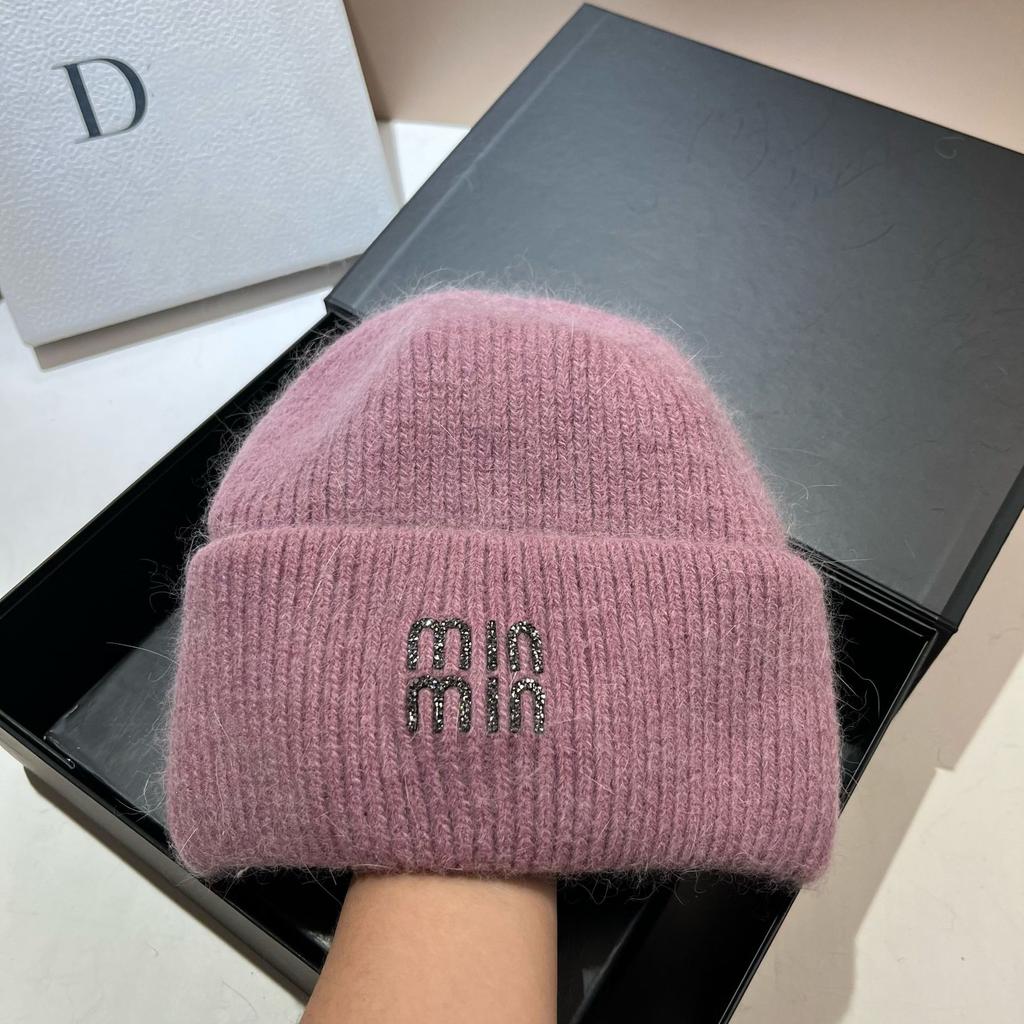 [Rabbit Fur] Min Thickened And Enlarged Double-Folded Edge Small Knitted Hat Winter Warm Plush Hat