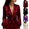 Женская элегантная атласная рубашка с глубоким V-образным вырезом и длинными рукавами