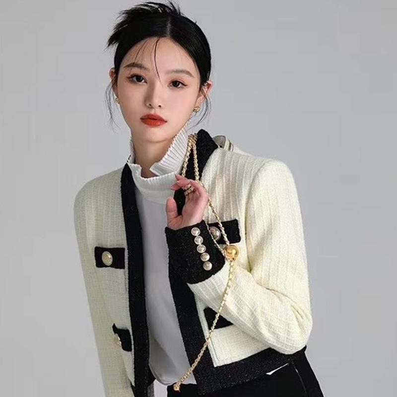 Весенний маленький ароматный твидовый пиджак, женский пиджак, пальто, короткое пальто на пуговицах с длинными рукавами, осеннее повседневное женское офисное пальто