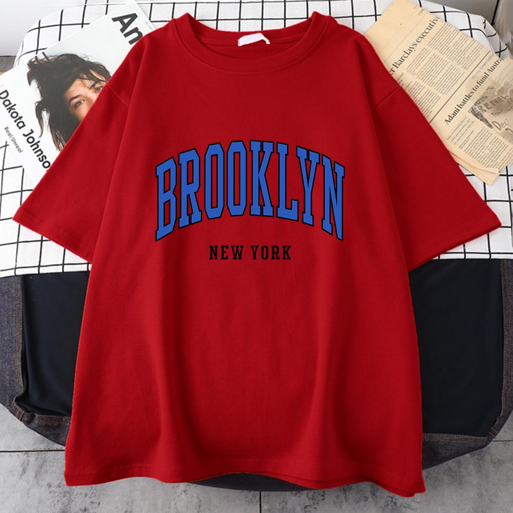 Женская футболка Brooklyn New York синего цвета, уличная футболка в стиле хип-хоп, спортивная мягкая хлопковая одежда, свободная футболка больших размеров, одежда