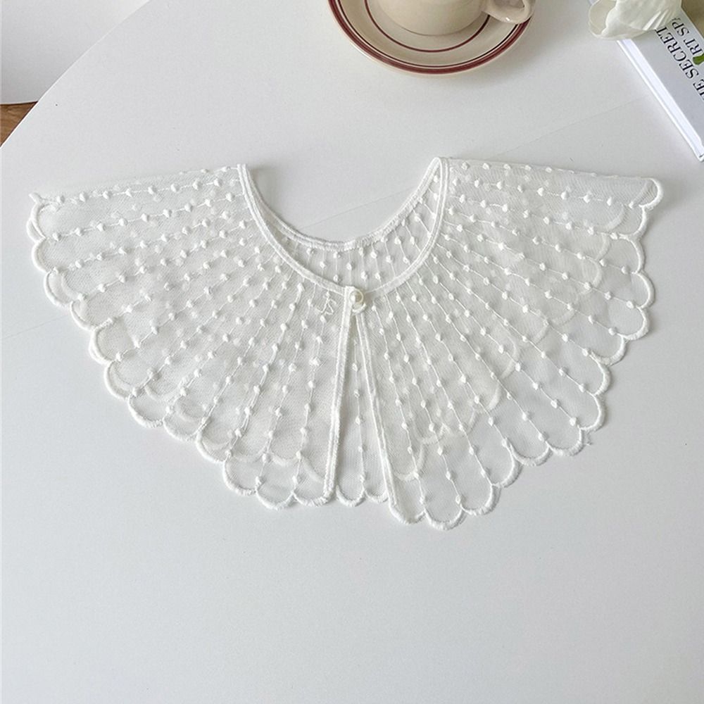 Fashion Lace Embroidered Pearl Shawl Casual Solid Color Fake Collar Detachable Collar Women Ladies Clothes Accessories