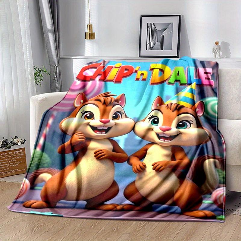 1PC Seasonal Universal Home Decorative Blanket, Throw, Birthday Gift for Chip and Dale Fans - Cute Cartoon Squirrel Theme Bedding Cover, Per