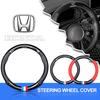 Leather Carbon Fiber Car Steering Wheel Cover Emblem Car Accessories for Civic Accord CRV Fit Jazz Odyssey Vezel Pilot HRV Styling Insight