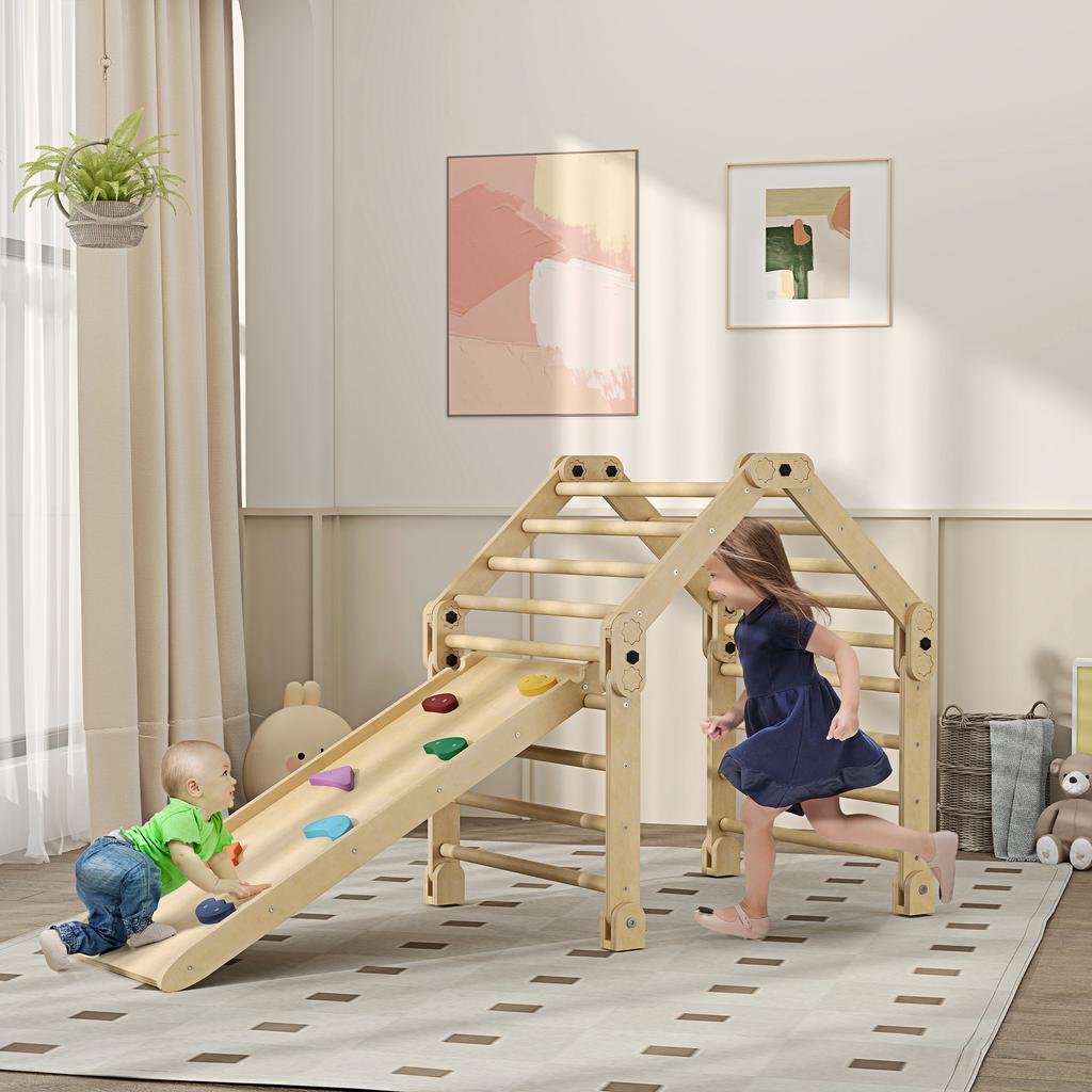 3 In 1 Climbing Frame Foldable Ladder And Slide Climbing Wall Wood For Children 1.5 4 Years