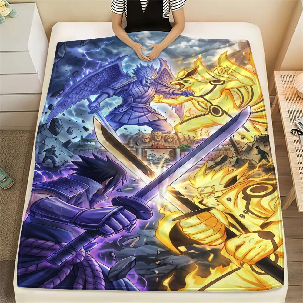 Naruto Shippuden Flannel Blanket Warm Printed Throw for Bedroom Living Room Sofa Bed Picnic Travel Use All-season -Xin