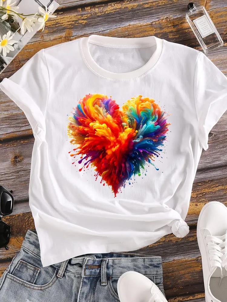 (Азиатский размер) Одежда Повседневная Цветочная Милая Растительная Тенденция Модная Футболка С Коротким Рукавом Женская Футболка С Принтом Женская Графическая Футболка