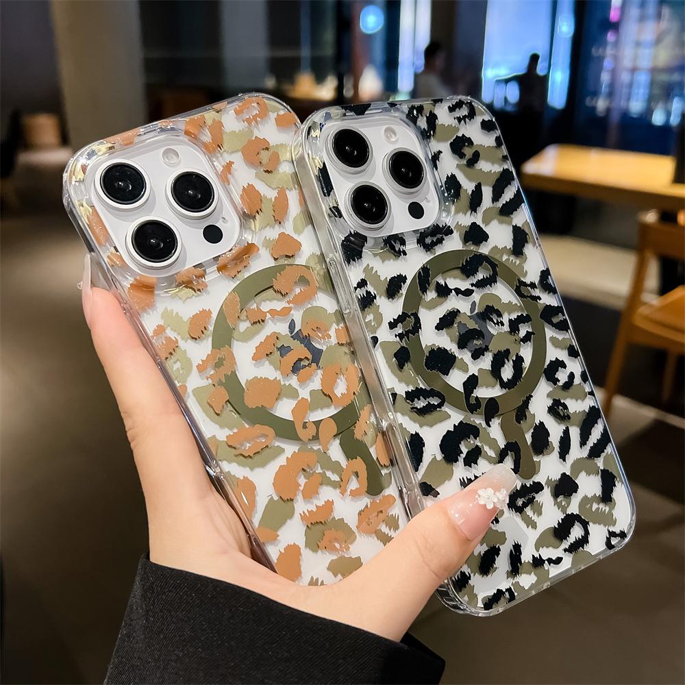 Мягкий магнитный чехол для телефона с леопардовым принтом для iPhone 17 Air 16 15 14 13 Pro Max Plus 16E Прозрачная противоударная задняя мягкая защитная крышка