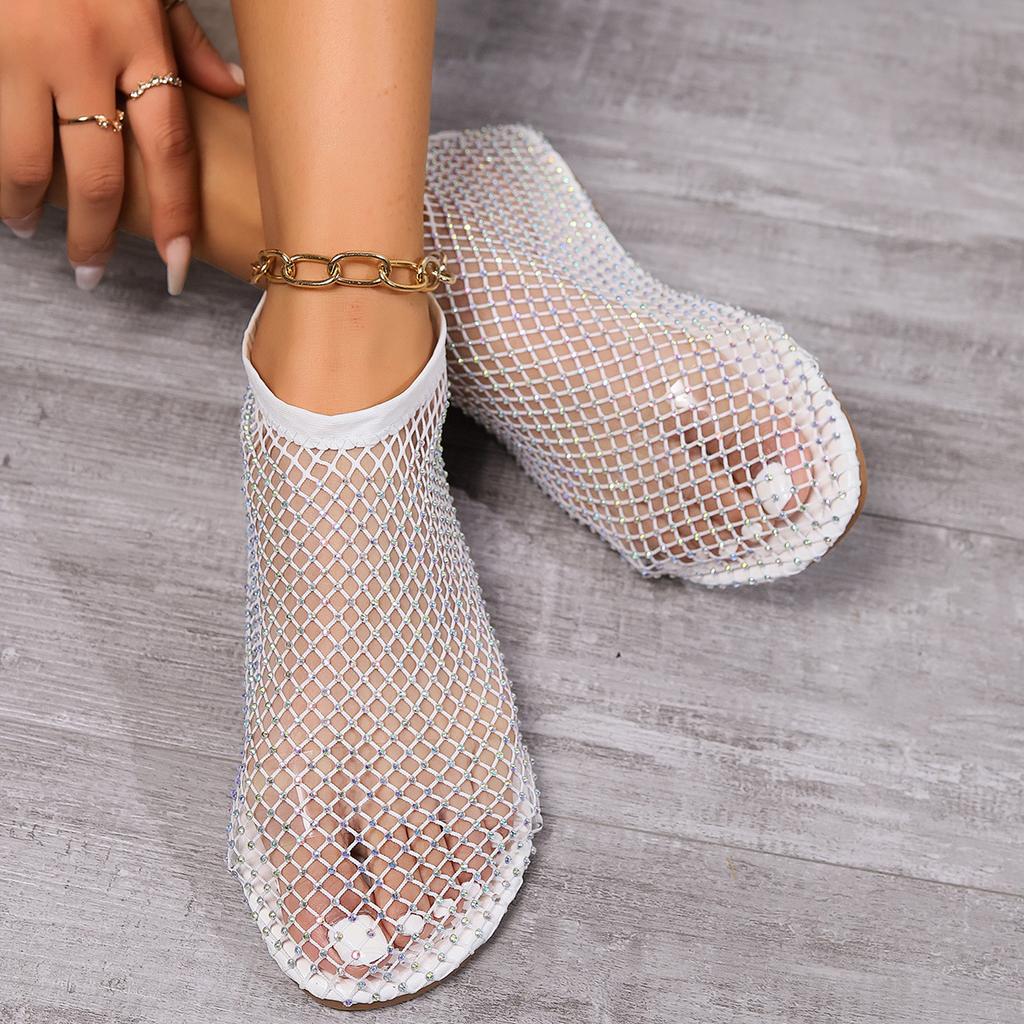 Beach Sandals Women's Fishnet Stockings Hollow Out Low Heel Flat Sandals Women